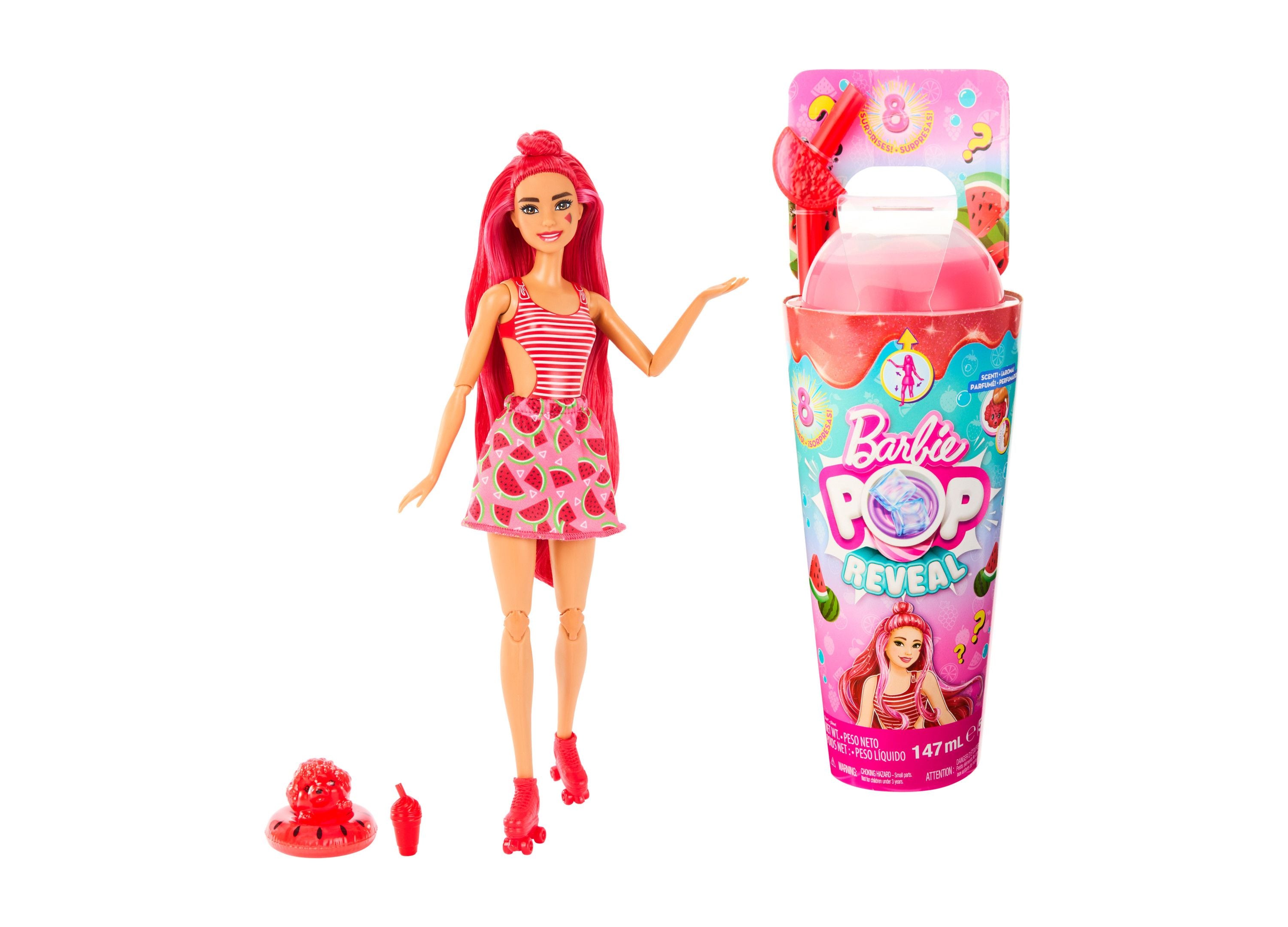 Barbie Pop Reveal Fruit Series - Watermelon Crush Doll with 8 Surprise –  Toys