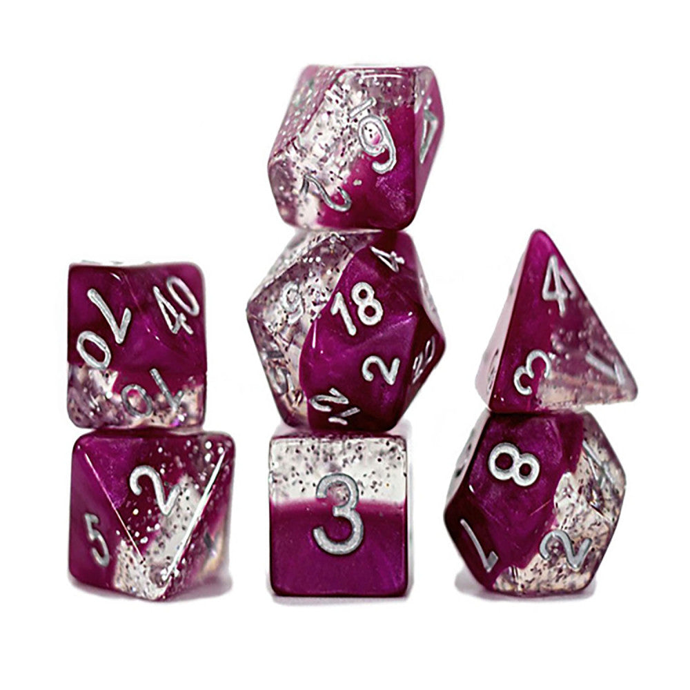 Gate Keeper Games Halfsies Dice: Glitter Edition Wine - 7 Piece Rpg Di 