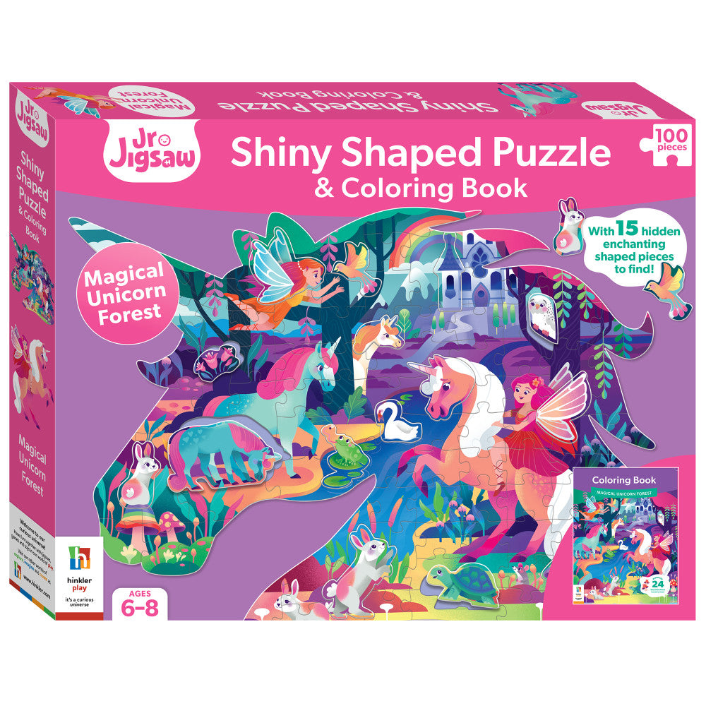 Jr Jigsaw Magical Unicorn Forest 100-Piece Puzzle & Coloring Book 