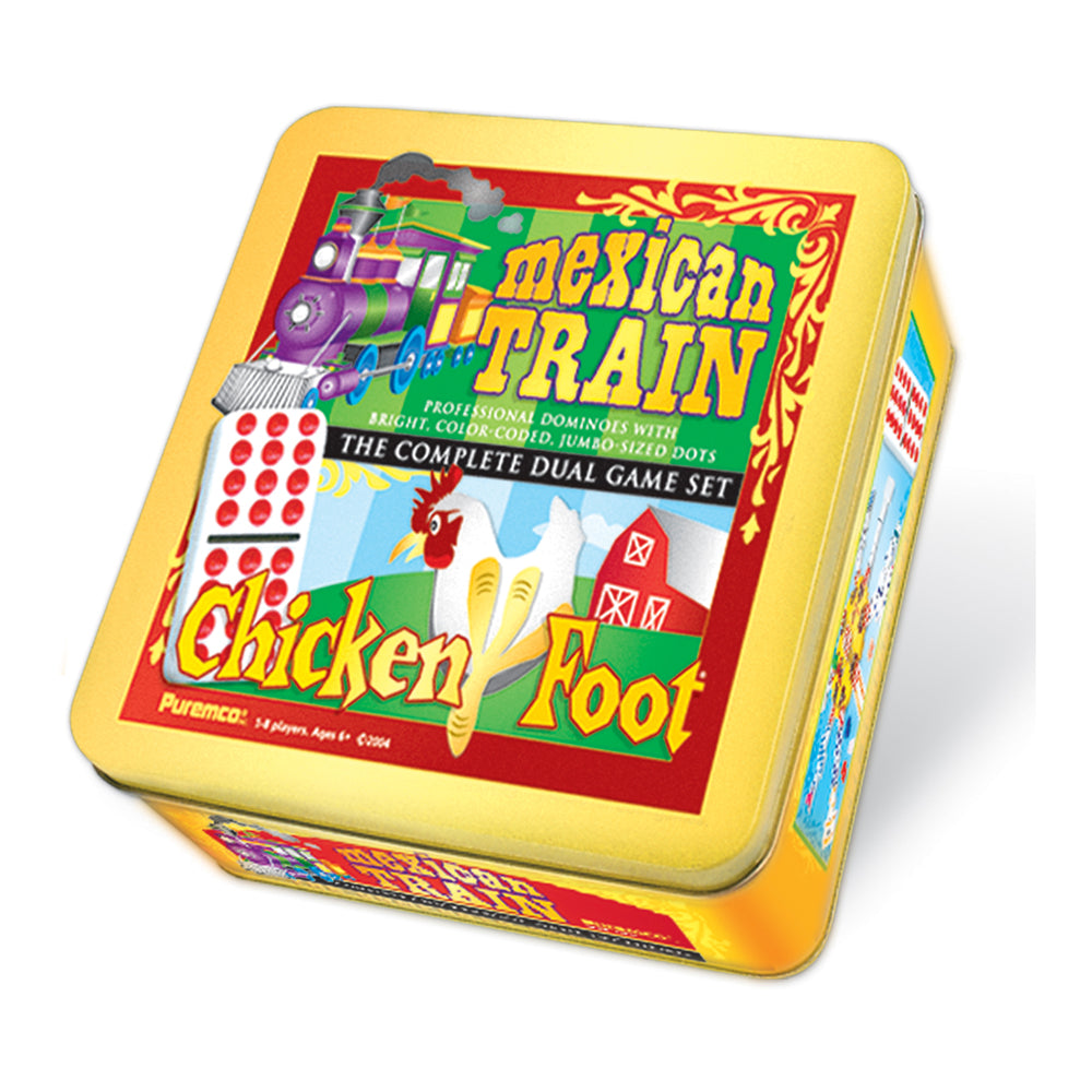 Mexican Train & Chickenfoot Dominoes Dual Game Set in Tin by Puremco