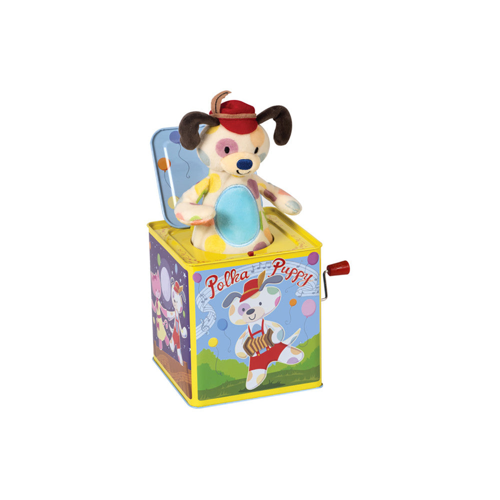 Schylling Musical Polka Puppy Tin Jack-in-the-Box Toy