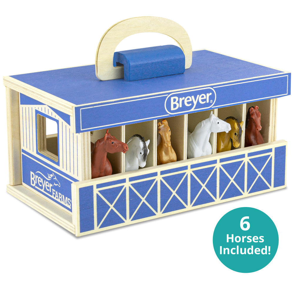 Breyer Farms Deluxe Wooden Stable Playset with 6 Horses, 1:32 Scale