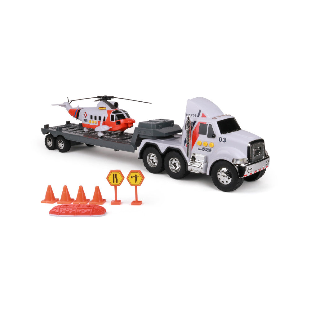 Funrise Mighty Fleet Titans 25" Flatbed Truck and Helicopter Toy Set