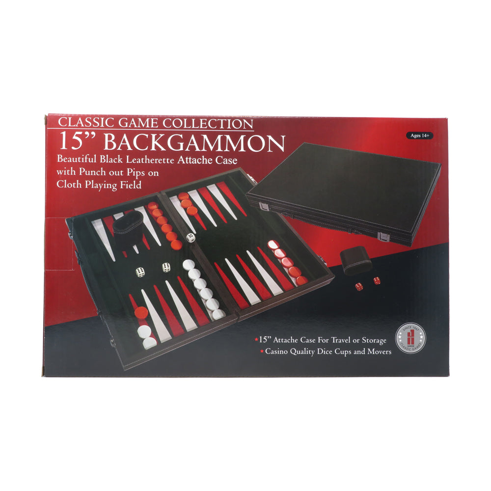 Classic Game Collection 15-inch Leatherette Backgammon Set