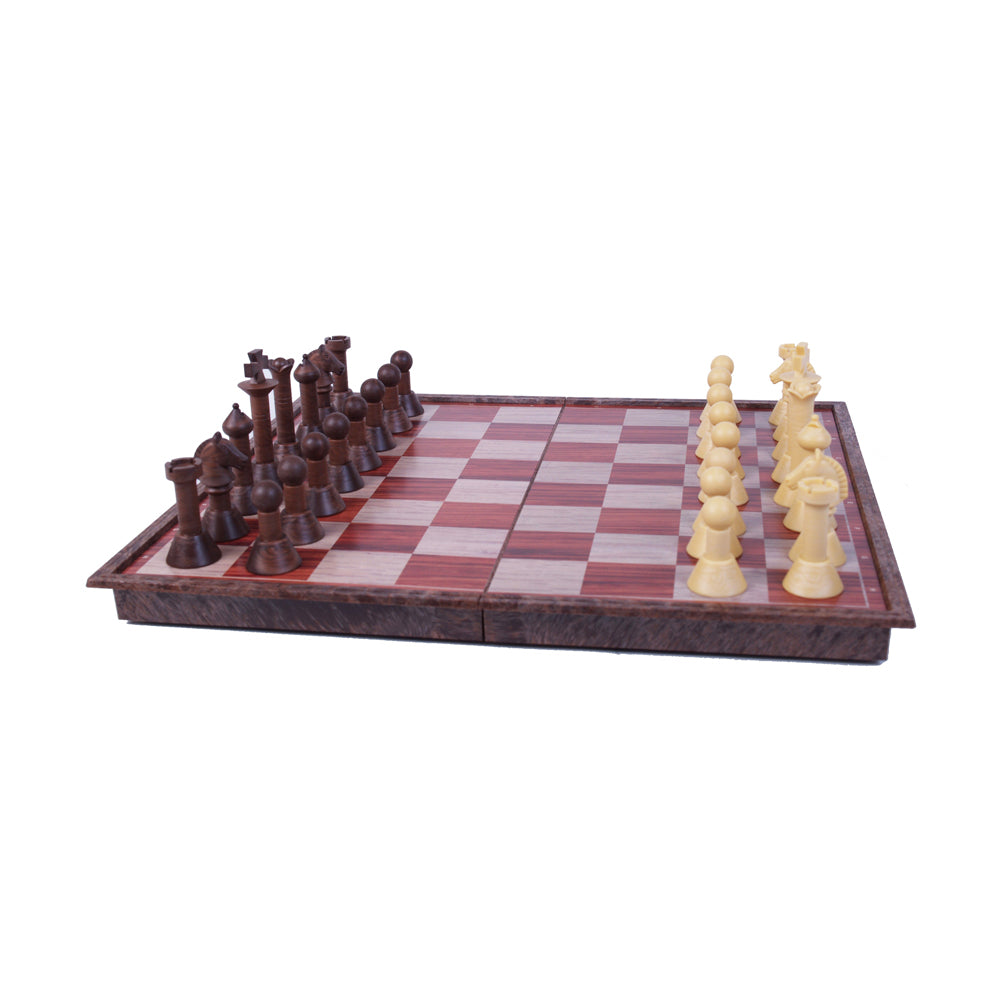 Classic Wood-Grain Magnetic Chess Set with Storage Board