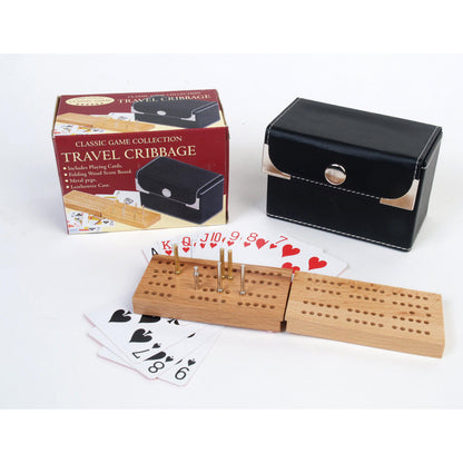 Portable Leatherette Cribbage Board Game Set with Cards