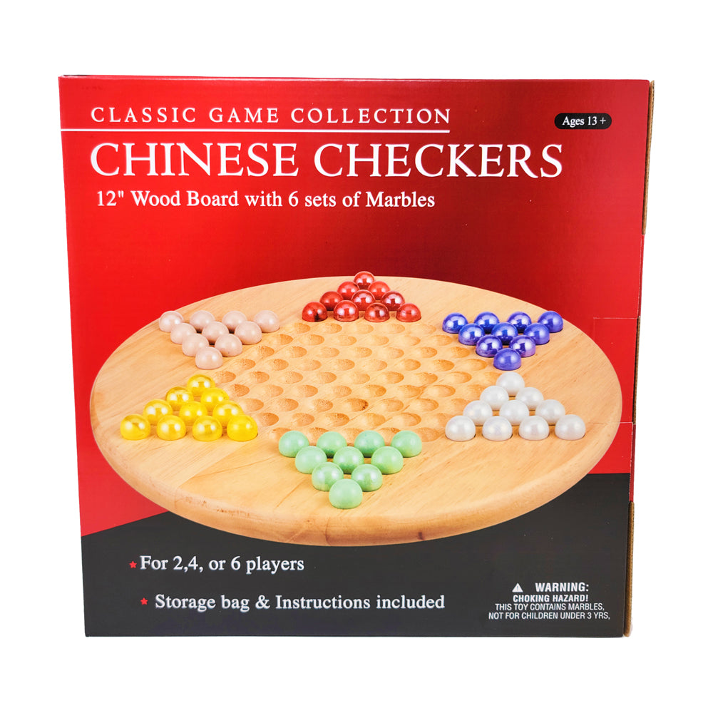 Classic Game Collection 12-Inch Wooden Chinese Checkers Set with Marbles