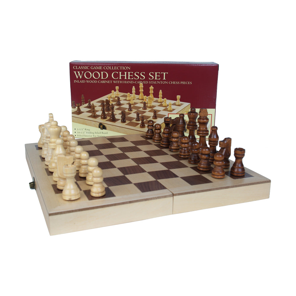 Deluxe 10.5-inch Hand-Carved Wood Chess Set with Folding Board