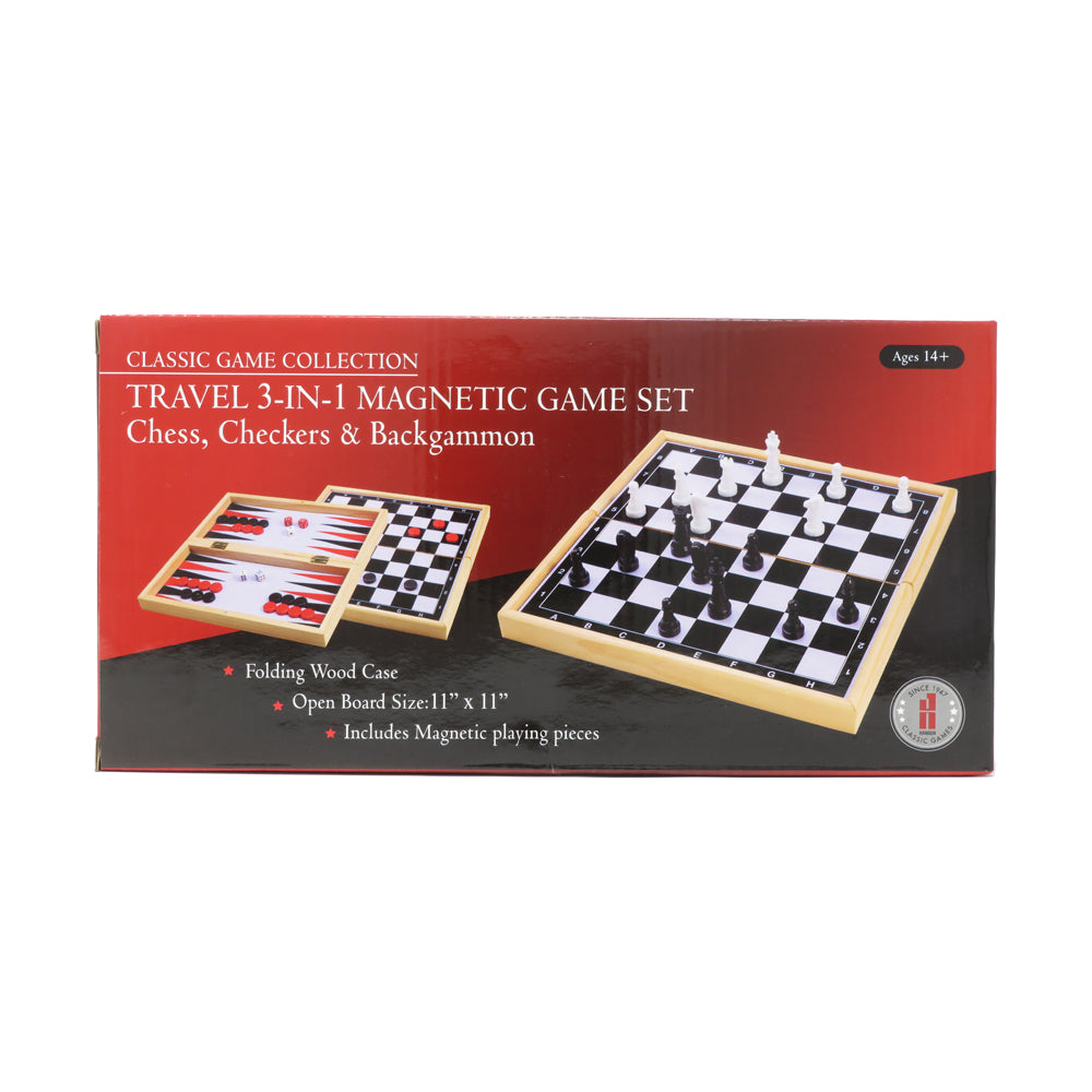 Classic Game Collection Travel 3-in-1 Magnetic Game Set: Chess, Checkers & Backgammon