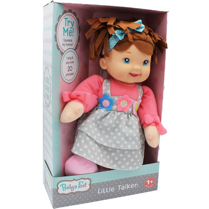 Goldberger Baby's First Little Talker Doll - Brunette with Coral Dress