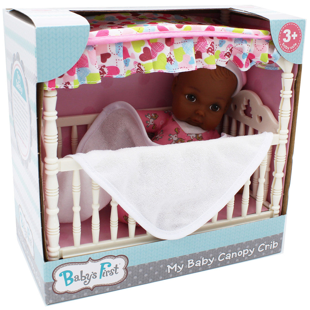 Goldberger 9" Doll with Canopy Crib - Cozy Nightcap Ensemble