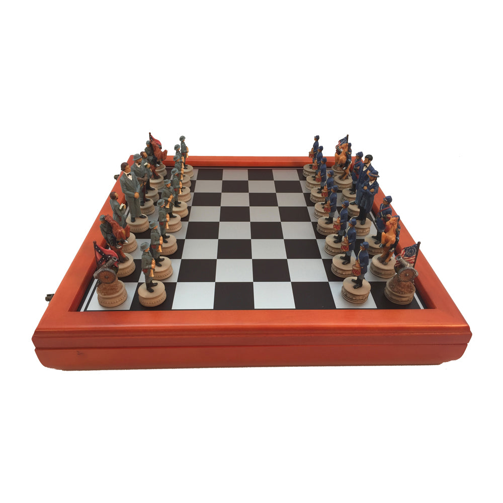 WorldWise Imports Civil War Generals 3.25-inch Chess Set with Cherry Stained Chest Board