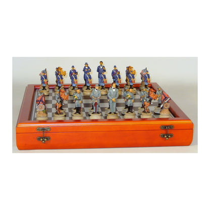 WorldWise Imports Civil War Generals 3.25-inch Chess Set with Cherry Stained Chest Board