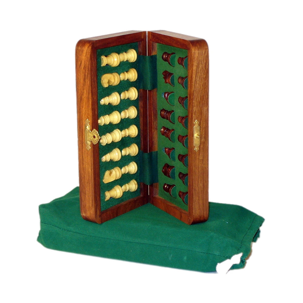 Sheesham & Maple Magnetic Folding Travel Chess Set, 7"x3.5"