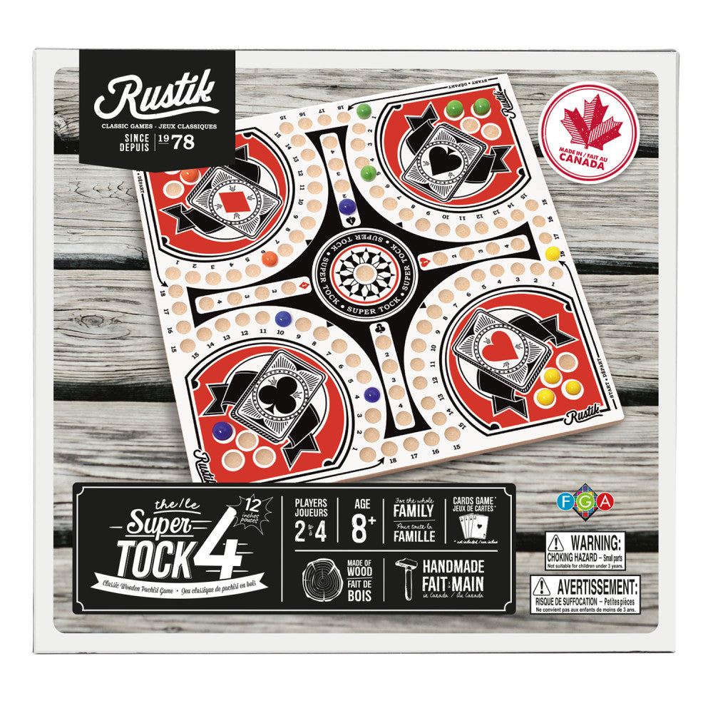 Rustik Tock Pachisi 12" Wooden Strategy Board Game for 2-4 Players, Ages 8+