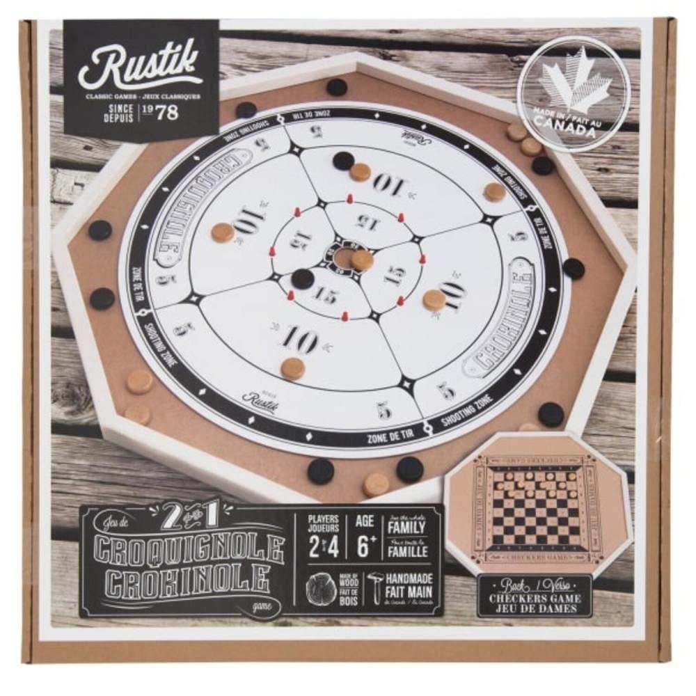 Rustik Deluxe 2-In-1 Crokinole & Checkers Board Game