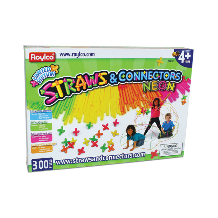 Roylco Straws & Connectors Neon 300-Piece Creative Building Set