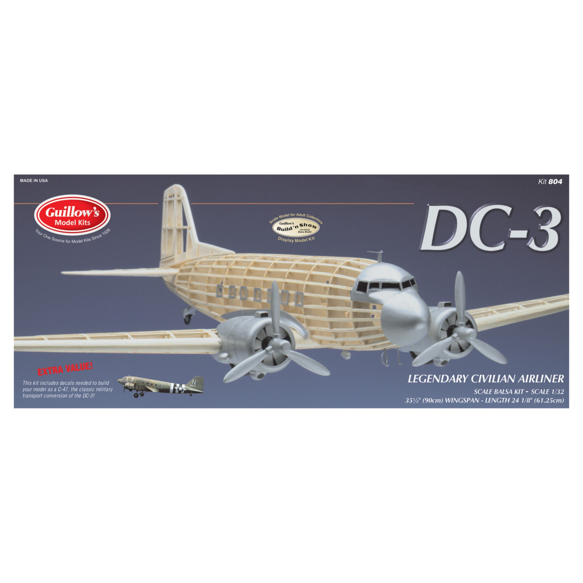 Guillow's Douglas DC-3 Airliner Scale Model Kit - 1/32 Scale Replica