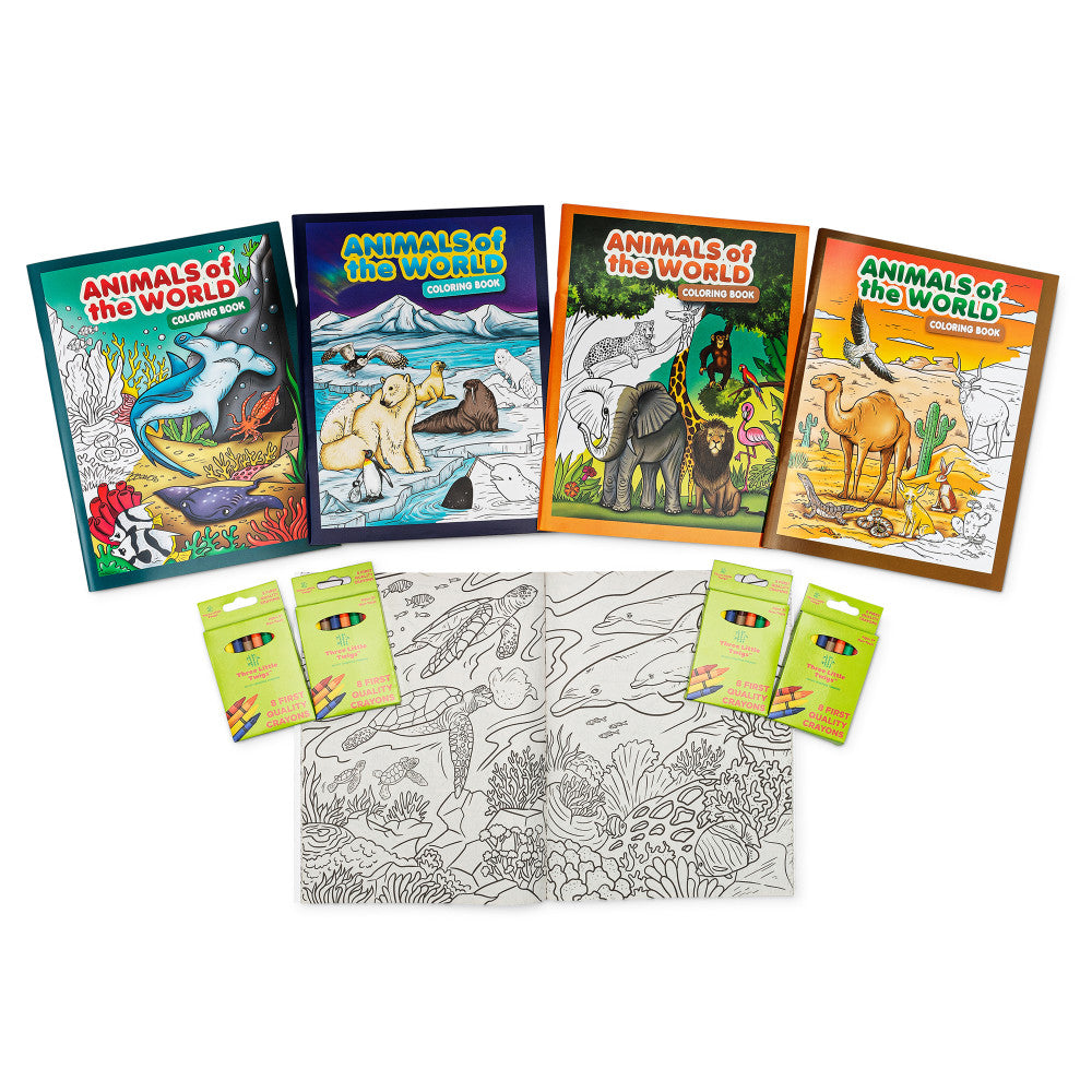 Three Little Twigs Animals of the World Coloring Book Set - 16pc Bundle