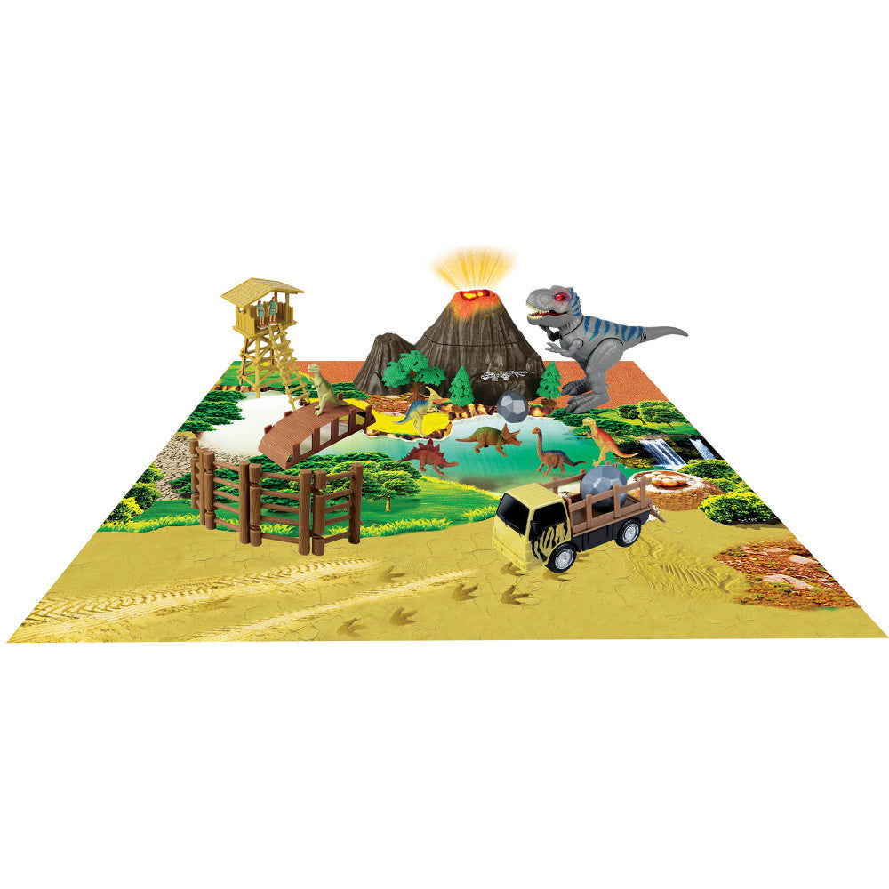 DinoWorld Adventure Playset with Walking T-REX and Light-Up Volcano