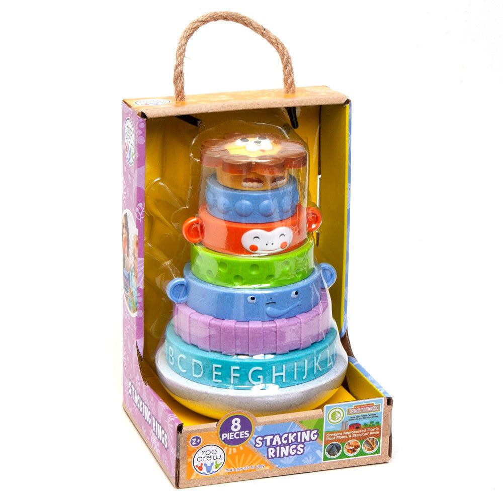 Roo Crew Eco Wood Stacking Rings - Colorful Toddler Sensory Toy, 8 Pieces