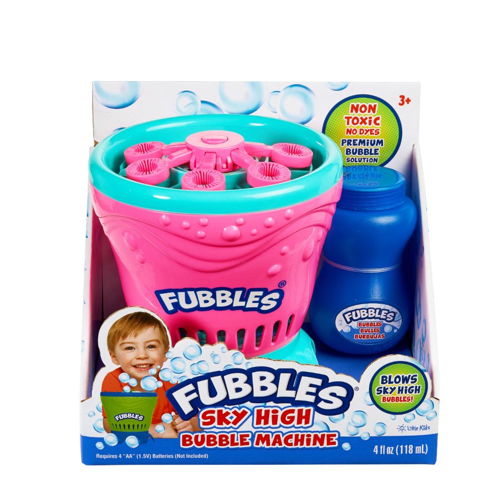 Little Kids Fubbles Sky High Bubble Machine, Continuous Stream, Pink/Teal