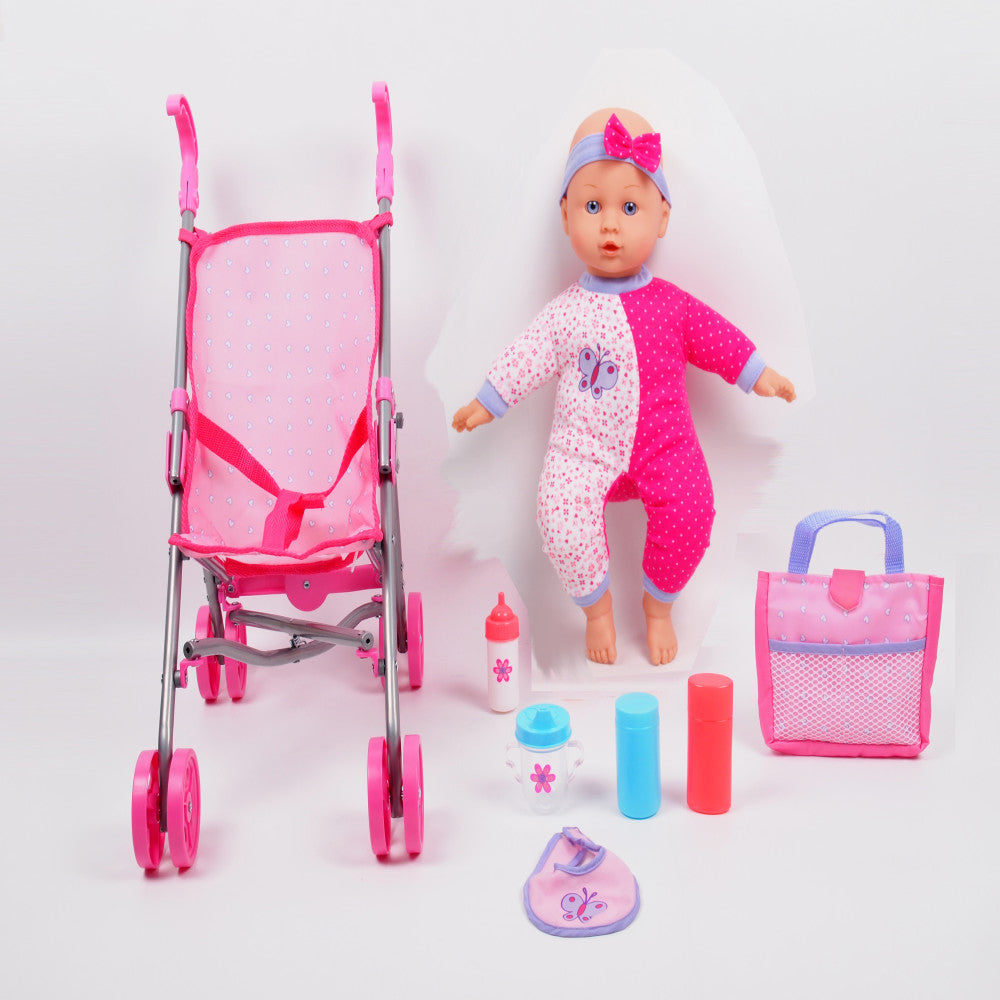 Gi-Go 14" Baby Doll with Stroller and Accessories Set