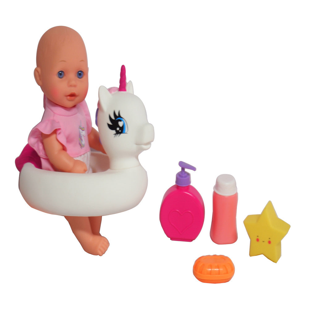 Gi-Go 12" Bath Time Baby Doll with Unicorn Floatie - Playful Water Companion