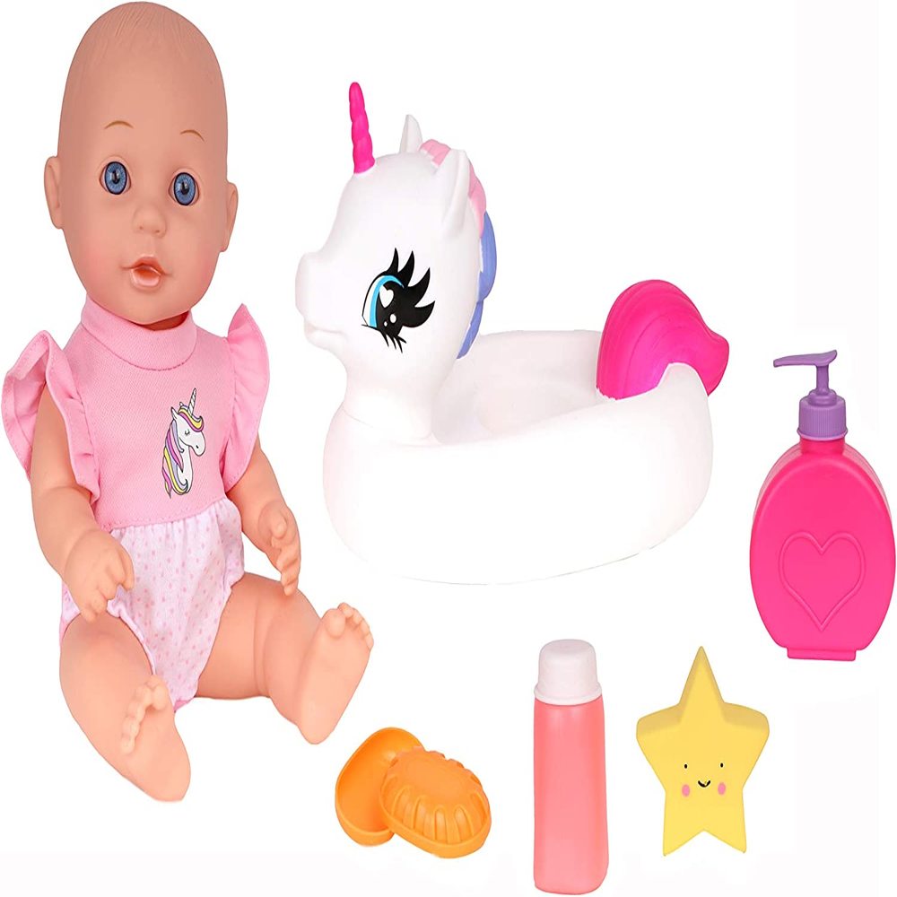 Gi-Go 12" Bath Time Baby Doll with Unicorn Floatie - Playful Water Companion