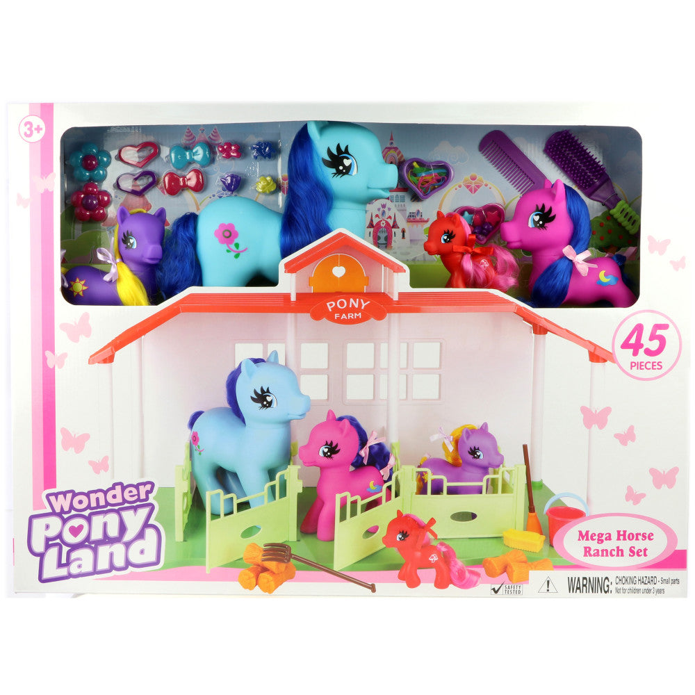 Wonder Pony Land Mega Horse Ranch Playset - 45 Pieces