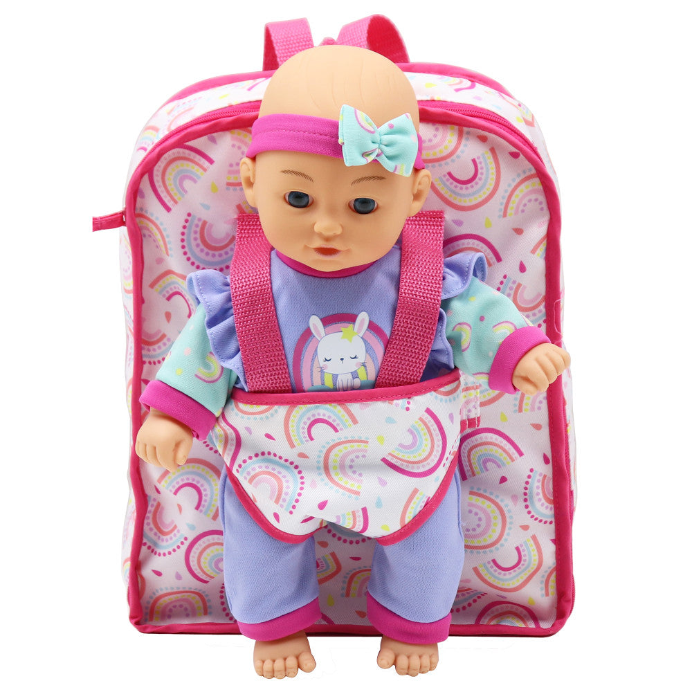 Dream Collection 12" Baby Doll with Backpack Set - Rainbow & Bunny