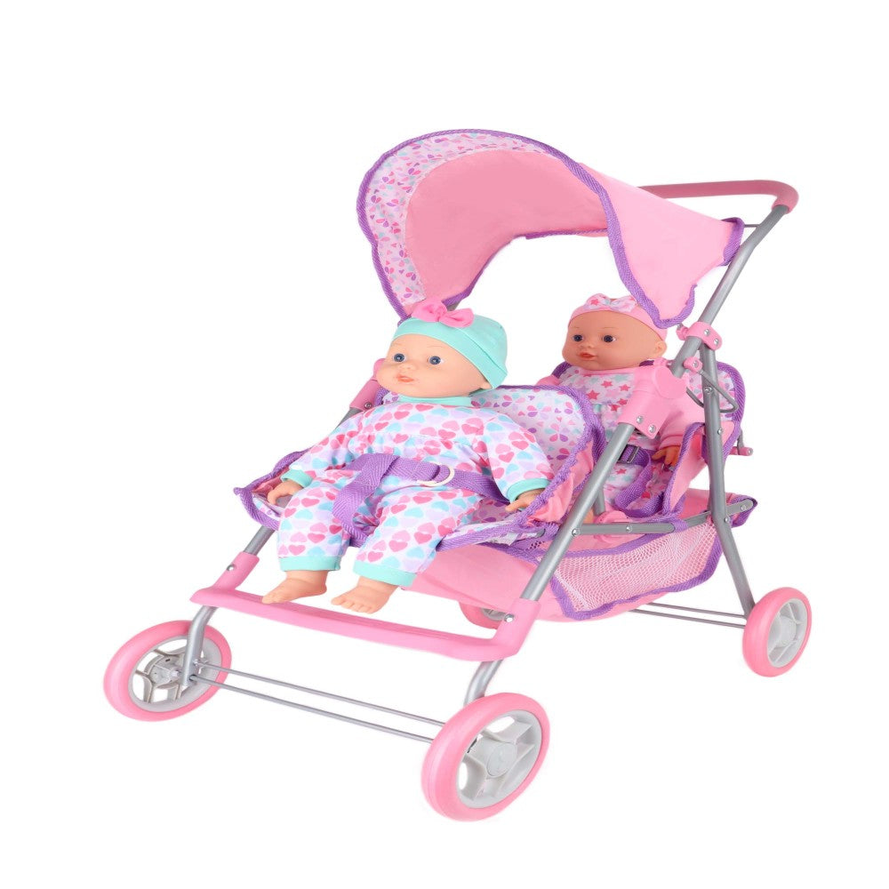 Dream Collection Interactive Twin Doll Stroller with Sounds - Pink & Purple