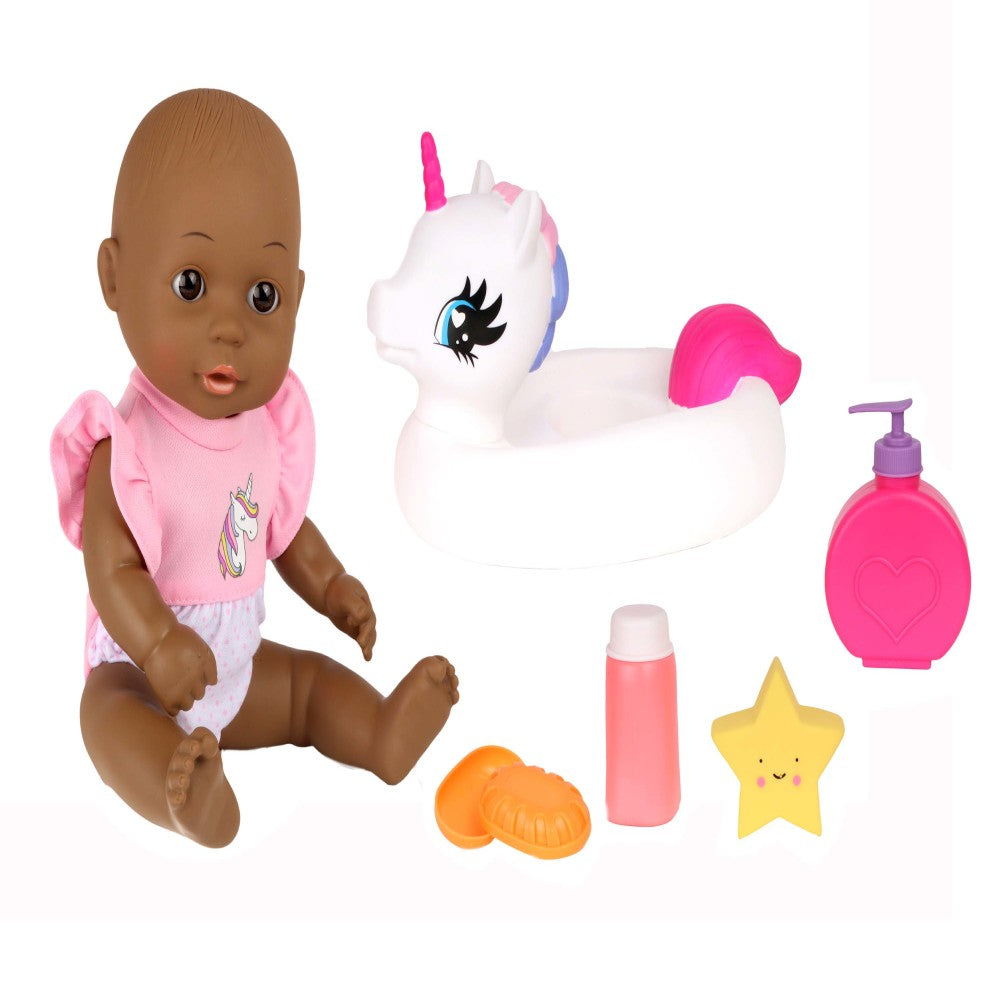 Dream Collection 12" Bath Time Baby Doll with Unicorn Floatie