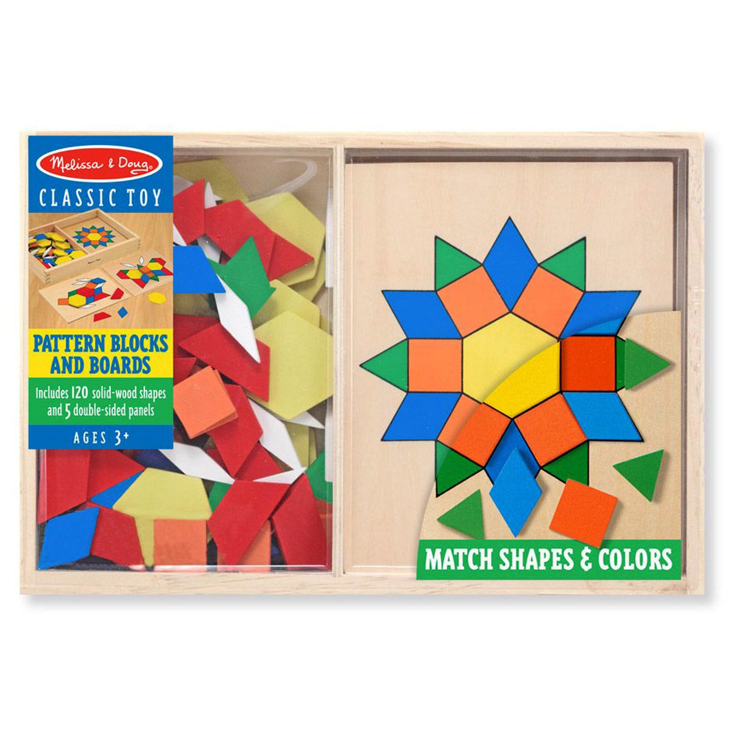 Melissa & Doug Wooden Pattern Blocks & Boards - Creative Colorful Educational Toy