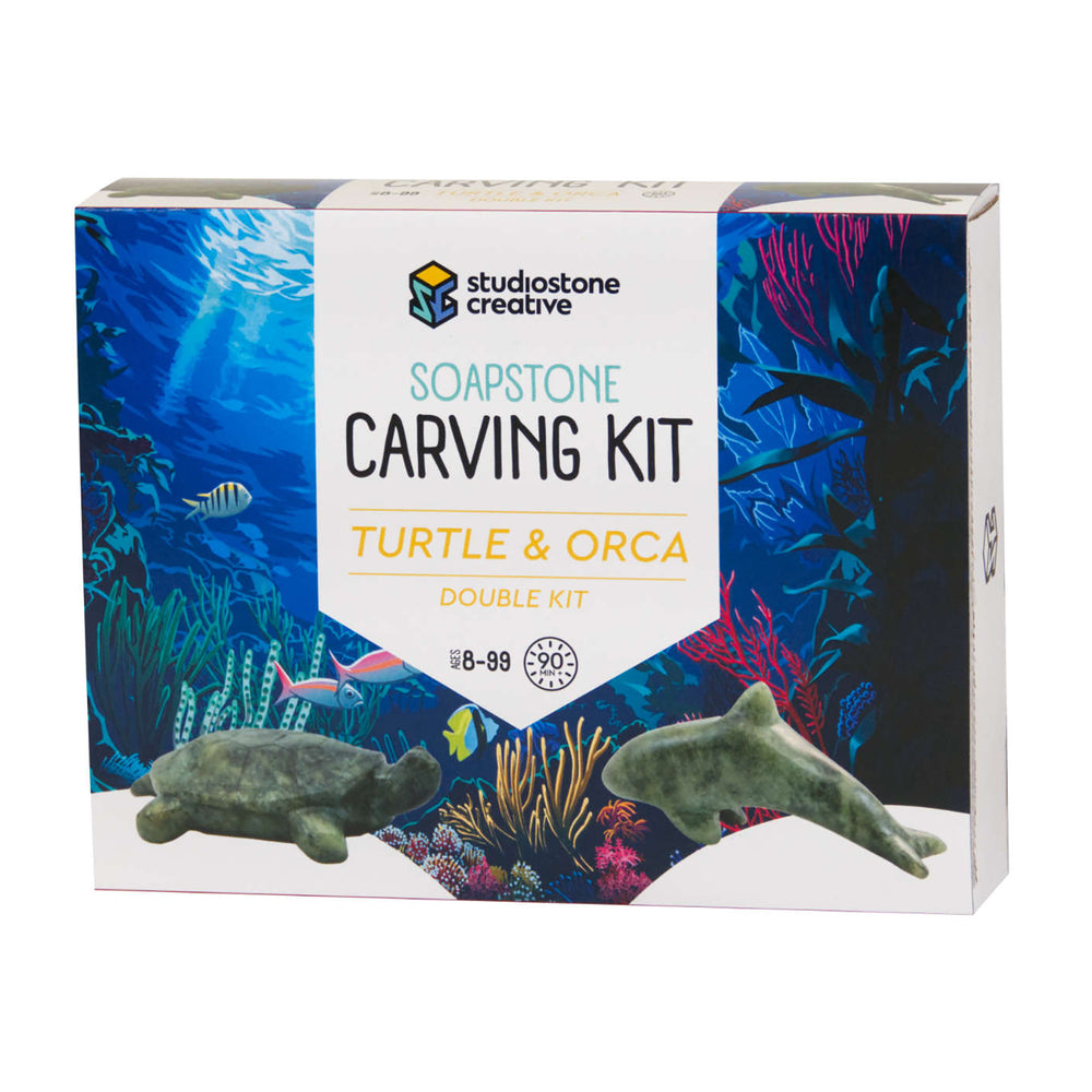 Studiostone Creative Soapstone Carving Kit - Turtle & Orca Double Set