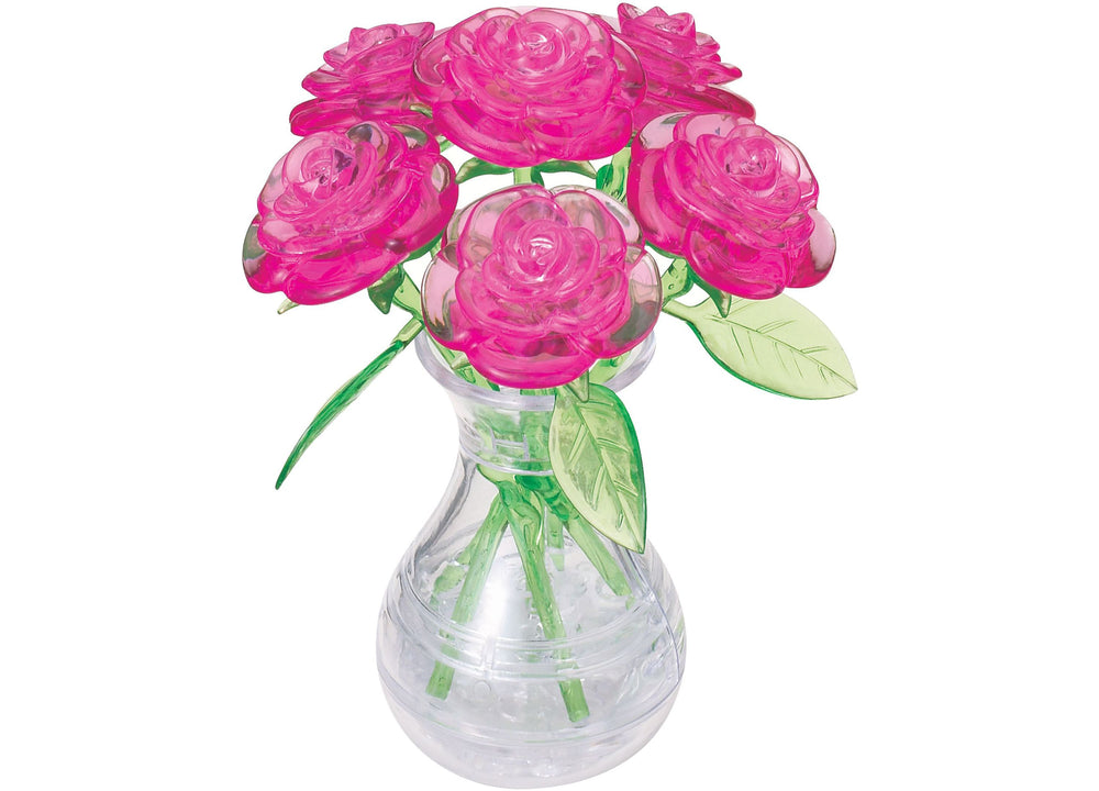 BePuzzled 3D Crystal Puzzle - Playful Pink Roses in a Vase, 47 Pieces