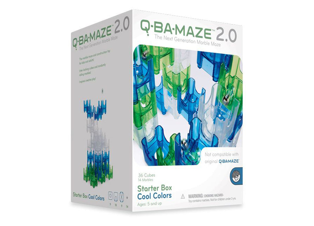 MindWare Q-BA-MAZE 2.0 Starter Box - Cool Colors, 50 Piece Marble Maze Set