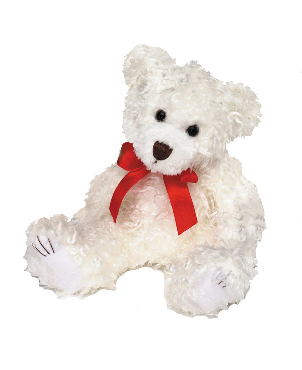 First and Main 7 Inch Scraggles Teddy Bear - White with Red Bow