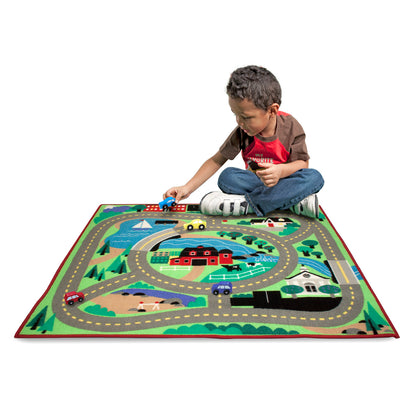 Melissa & Doug Round the Town Road Rug & 4 Wooden Cars Play Set