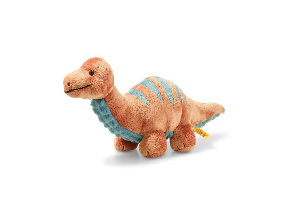 Steiff Soft Cuddly Friends 11 inch Bronko Brontosaurus Plush - Bright Orange/Blue