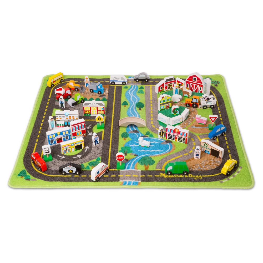 Melissa & Doug Deluxe Road Rug Play Set with Wooden Accessories