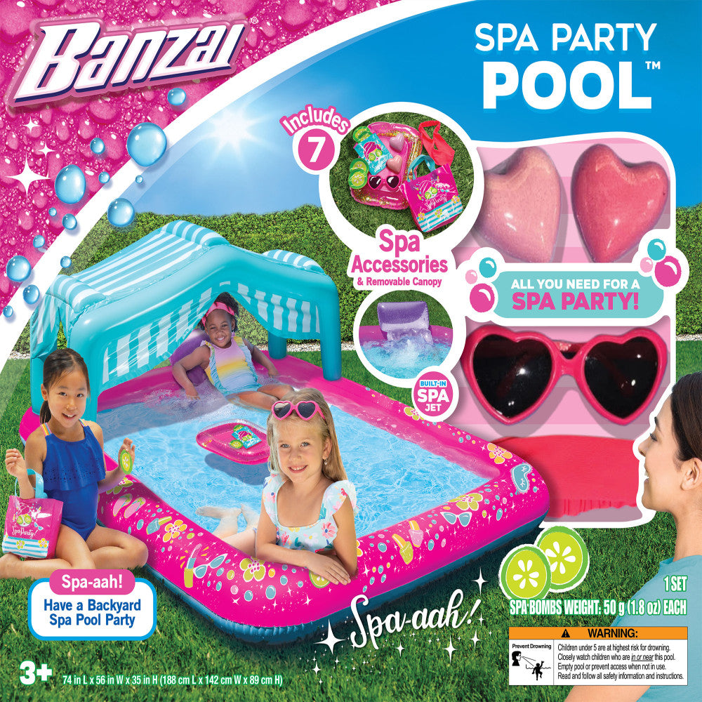 Banzai Spa Party Pool - Deluxe Inflatable Backyard Spa with Canopy