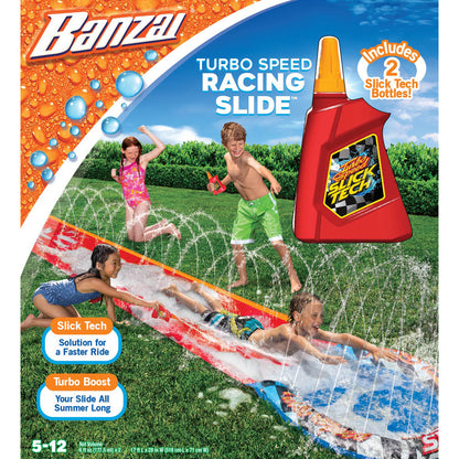 Banzai Turbo Speed Inflatable Racing Water Slide with Slick Tech Solution