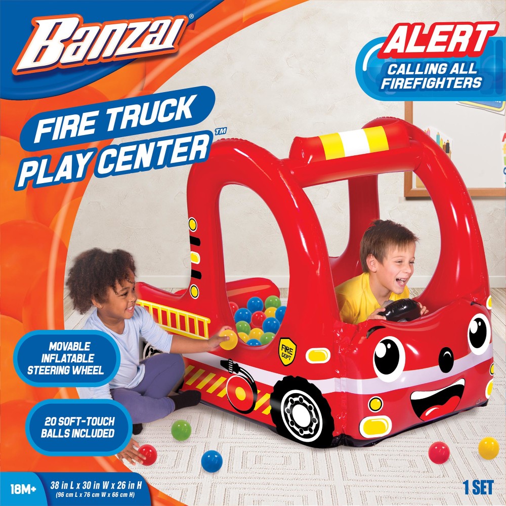 Banzai Rescue Fire Truck Inflatable Play Center with 20 Soft-Touch Balls