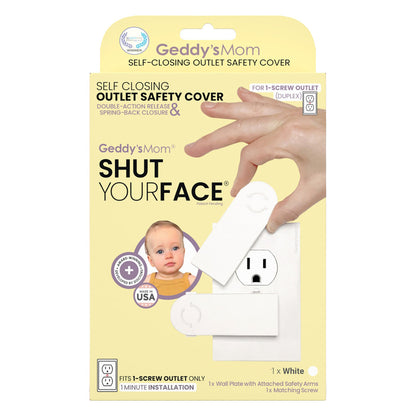 Geddy's Mom: Shut Your Face - White - Self-Closing Outlet Safety Cover