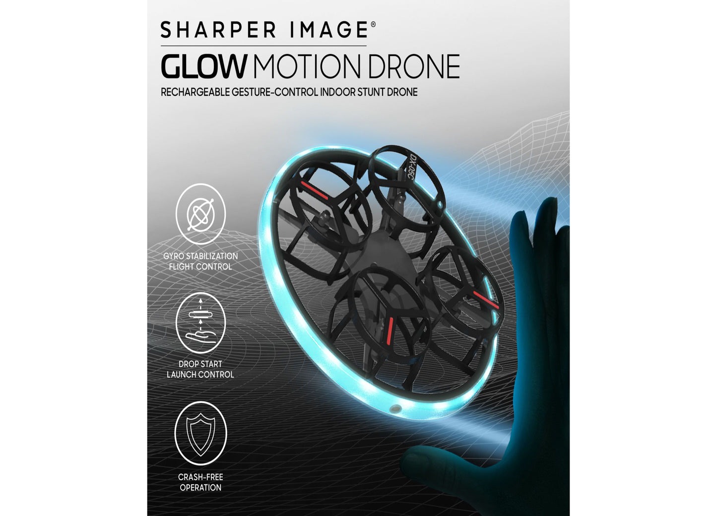 Sharper Image Glow Motion Rechargeable Gesture-Control Indoor Stunt Drone