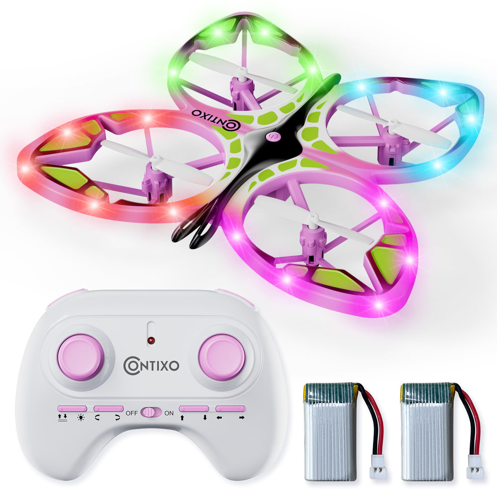 Contixo TD2 Remote Control Butterfly Drone with LED Lights - 2.4GHz Pink