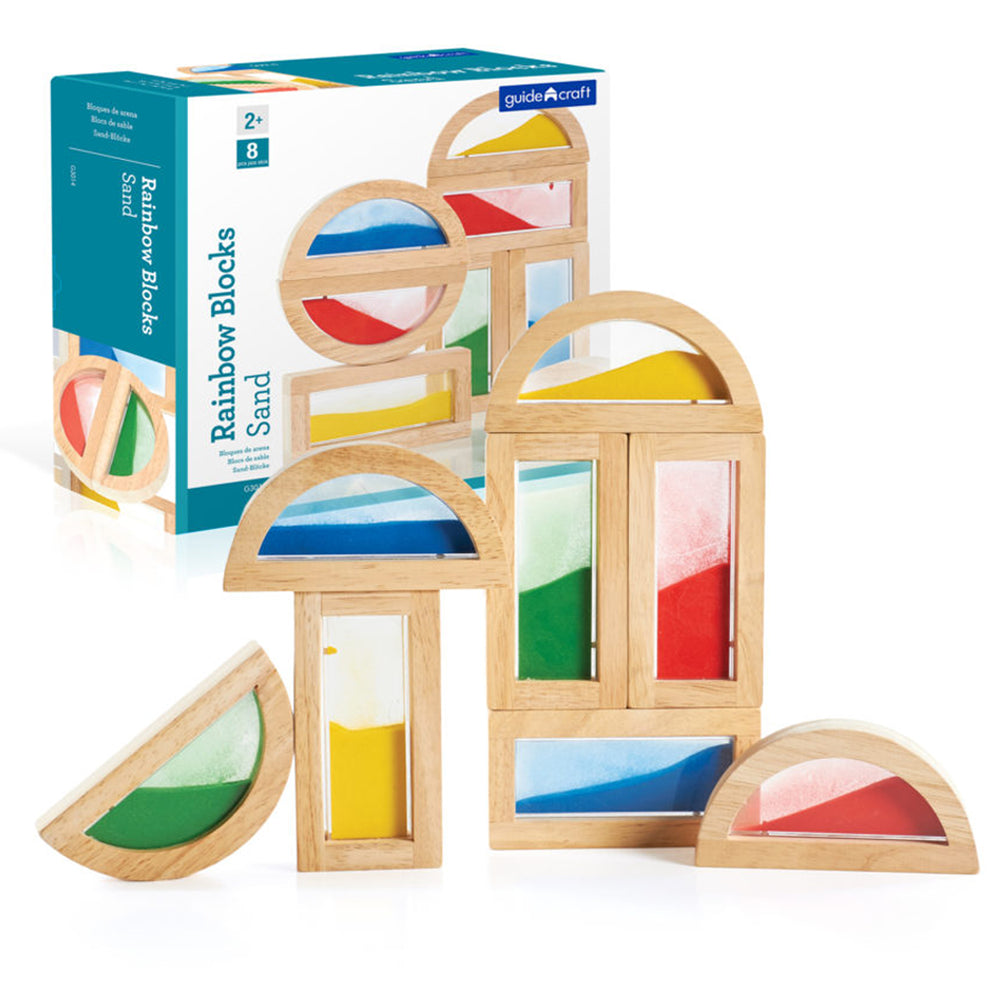 Guidecraft 8-Piece Sand Rainbow Blocks Set - Colorful Acrylic Windows