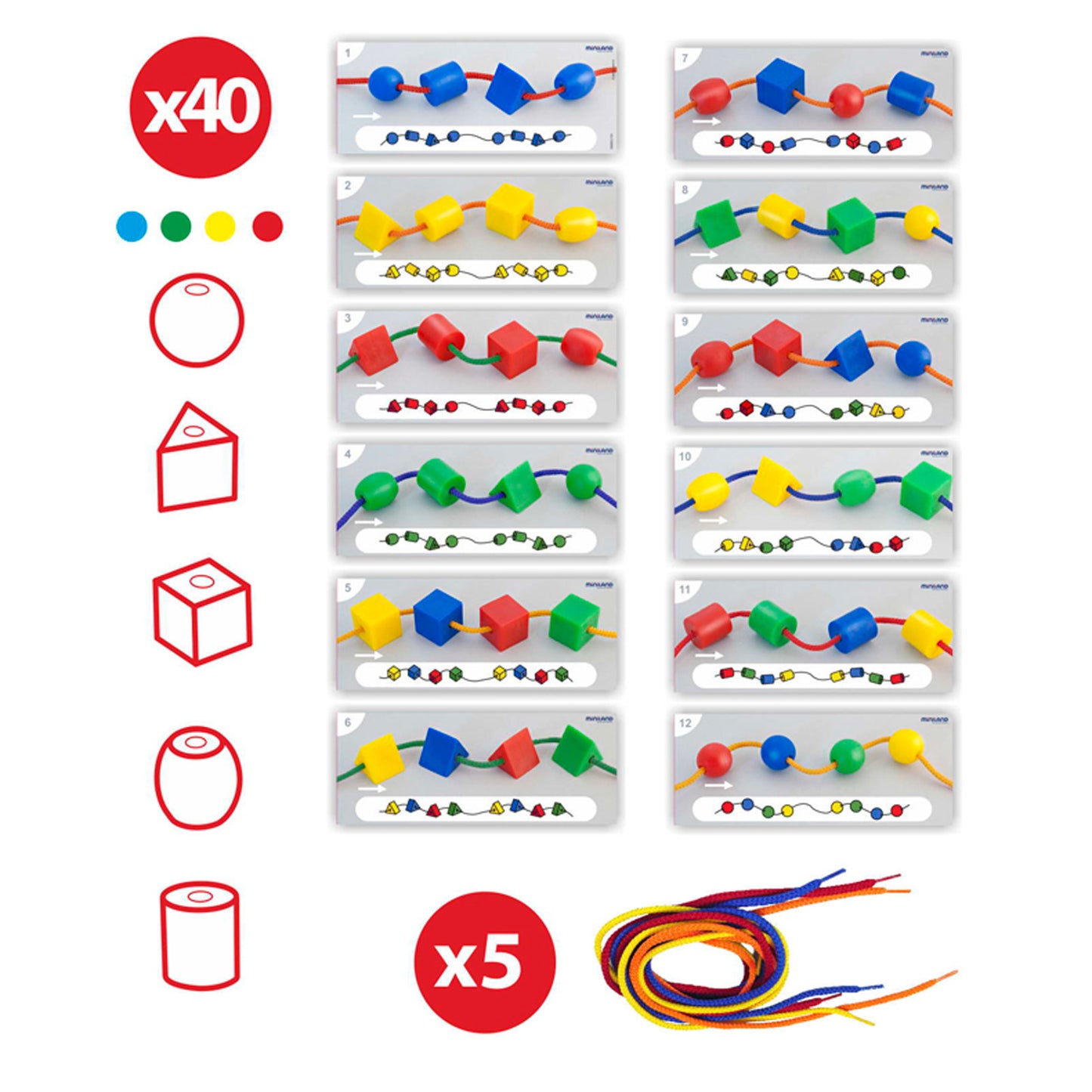 Miniland Educational Activity Shapes - Giant Beads and Laces Set - Learning Toy