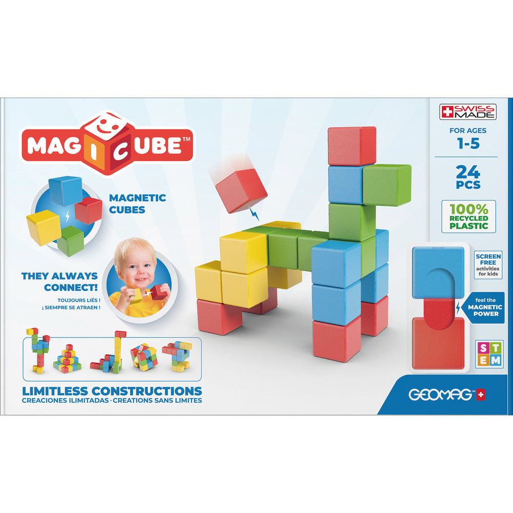 Geomag Magicubes 24-Piece Recycled Magnetic Building Set for Toddlers